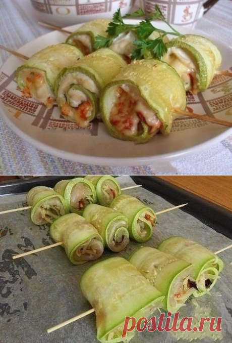 рулетики из кабачков
Очень вкусные рулетики из кабачков с курицей – легко готовятся и разнообразят стол.