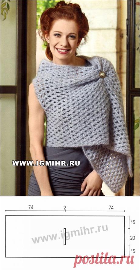 Элегантная ажурная накидка из королевского мохера. Спицы