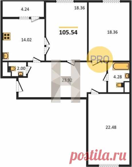 3 ккв. 105,54 м2 в Самоцветы 1 оч. корп. 4 секция 1