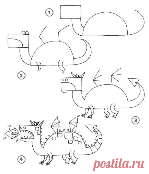 Драконы - рисунки карандашом. Уроки рисования для детей / Уроки рисования карандашом для начинающих - как научиться рисовать, учимся вместе / Ёжка - стихи, загадки, творчество и уроки рисования для детей