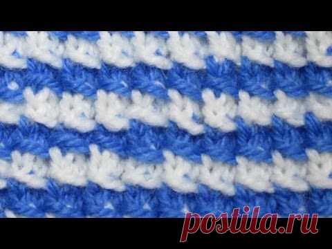 Простой двухцветный узор спицами... Видео МК.