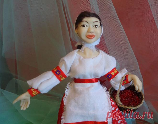 Авторская кукла, полимерная глина, "Дары лета", серия "Куклы в народных костюмах