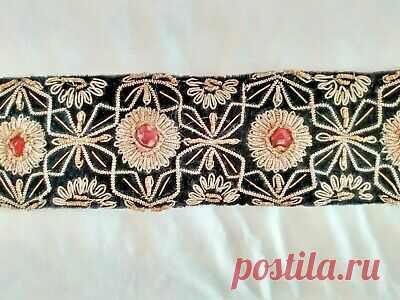 VTG black Velvet Belt gold embroidered Semi Precious Stones India handmade party  | eBay Gold string embroidered design, Semi Precious Stones; black satin lining. Size: 24