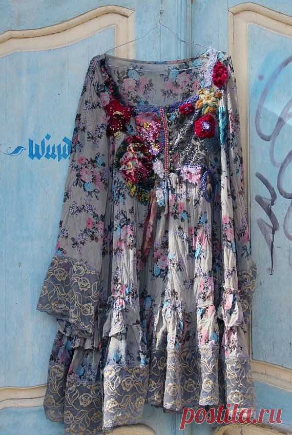 RESERVED for JUDY--- Bohemian romance- floaty silky tunic, free size, lagenlook…