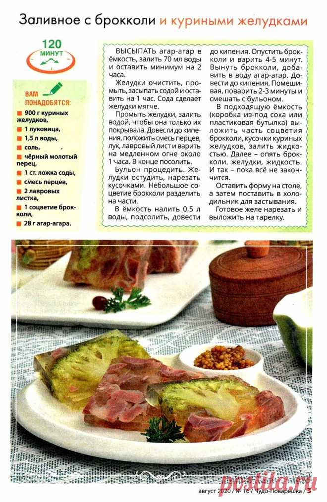 Заливное с брокколи и куриными желудками