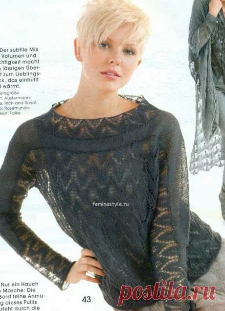 Ажурный пуловер дымчатого цвета связанный спицами / Рукоделие / Домоводство / Женские секреты / Женский стиль