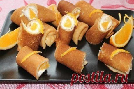 Как приготовить апельсиновые блинчики с творогом - рецепт, ингридиенты и фотографии