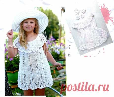 Ажурное платье с кокеткой | Вязание для девочек | Вязание спицами и крючком. Схемы вязания.