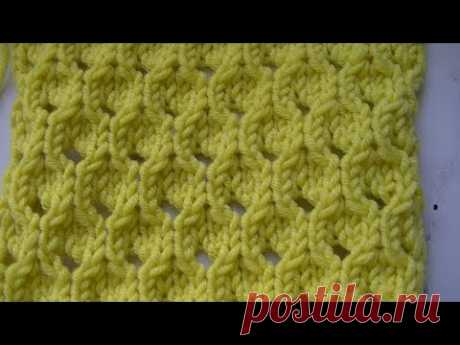 Вяжем узор ажурная сетка спицами.