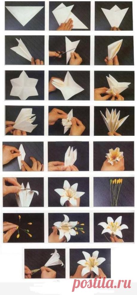 How to fold origami paper craft blooming lily flowers step by step DIY tutorial instructions, How to, how to make, step by step, picture tutorials, diy instructions, craft, do it yourself