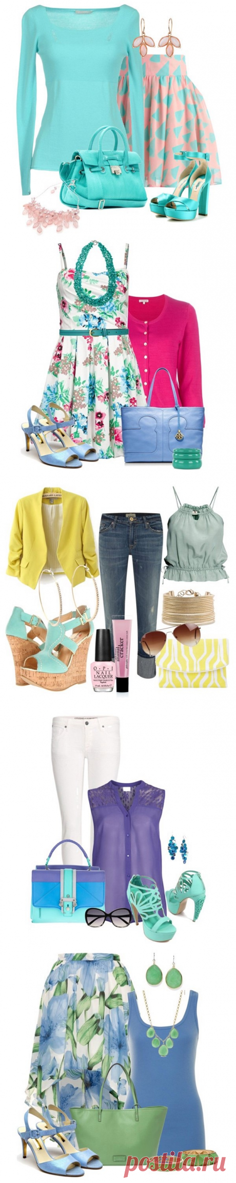 С чем носить голубые босоножки.