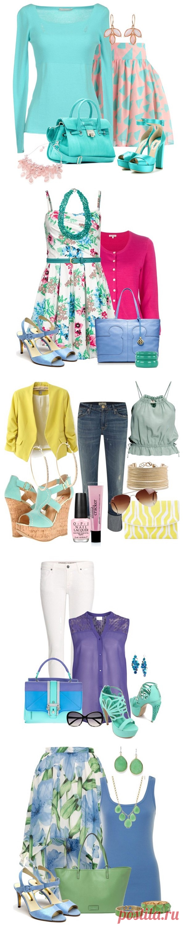 С чем носить голубые босоножки.