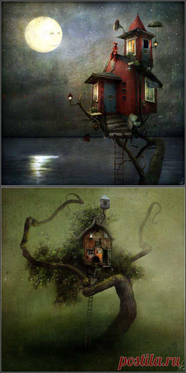 Домики для троллей, эльфов и гномов в иллюстрациях Александра Янссона (Alexander Jansson) | Живопись | Арт