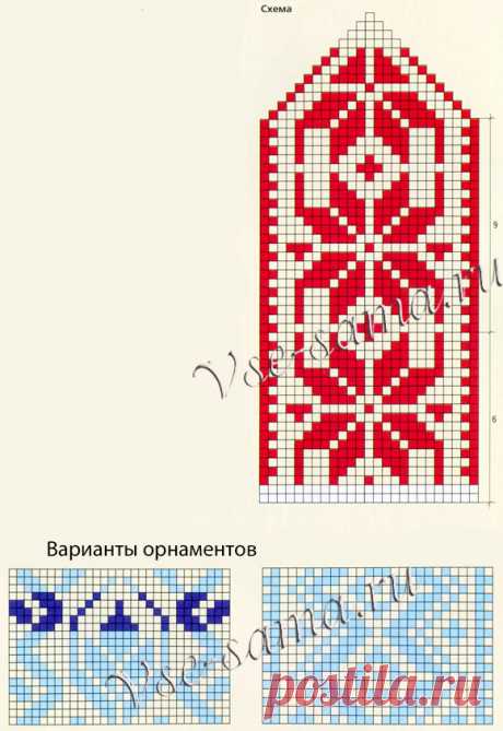 Варежки спицами Цветы на снегу, схема