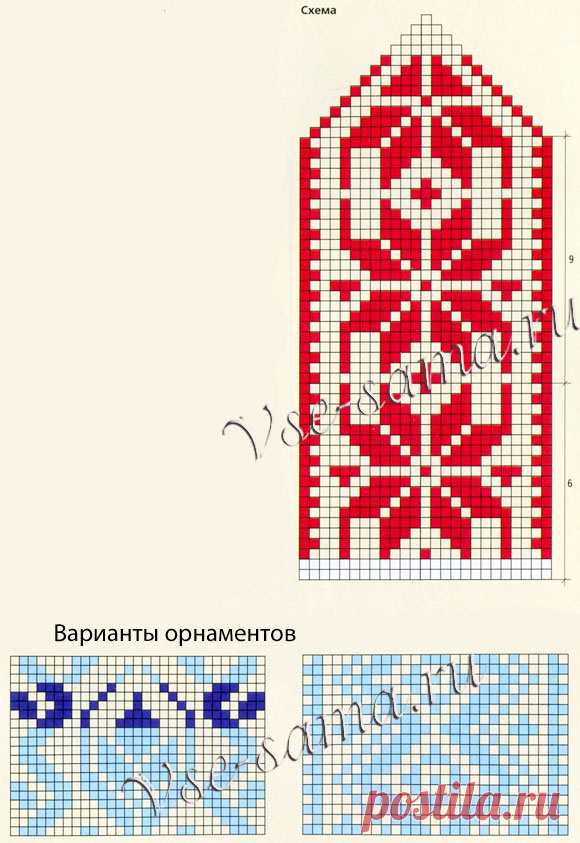 Варежки спицами Цветы на снегу, схема
