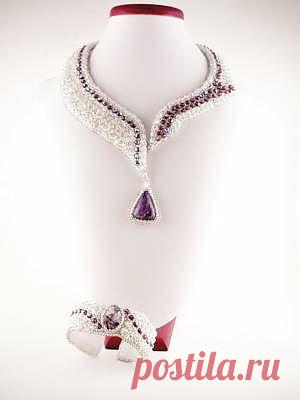 Комплект "Чаровница" ― Шахерезада.kz, Кабошоны чароита, чешские бусины, японский бисер