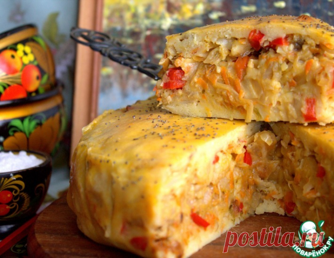 Заливной пирог с капустой и грибами – кулинарный рецепт