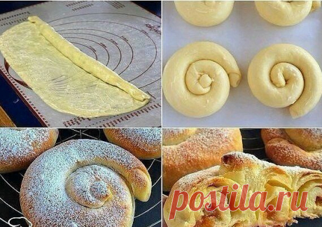 ИСПАНСКИЕ БУЛОЧКИ 

ИНГРЕДИЕНТЫ:

для теста:
● Мука — 300 г
● Сухие дрожжи — 1 ч. л.
● Соль — 1/2 ч. л.
● Сахар — 1/4 стакана
● Яйцо — 1 шт.
● Растительное масло — 2 ст. л.
● Теплая вода — 120 мл

Отдельно:
● 100 г сливочного масла, очень мягкого
● начинка по вкусу (консервированная вишня; тертая тыква+сахар+корица; яблоки)
● сахарная пудра

ПРИГОТОВЛЕНИЕ:
1. В чаше для миксера соедините муку, дрожжи, соль, сахар и перемешайте. Добавьте остальные ингредиенты, перемешайте л...