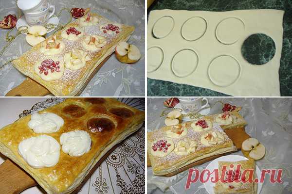 Быстрый пирог из слоеного теста и яблок — Вкусная еда