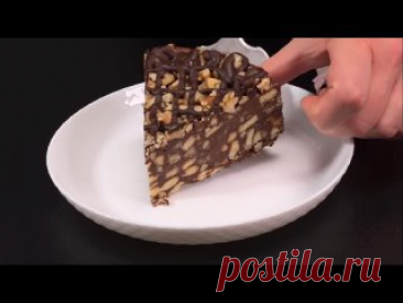 Быстрый торт без выпечки, без сгущенки, без желатина Ингредиенты:500г печенье150г грецкий орехи измельченный250г молоко120г сахар2г сахар ванильный60г какао150г масло сливочное 70г шоколад горький