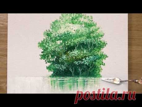 Как нарисовать дерево акриловыми красками / Техника росписи ватных палочек № 450