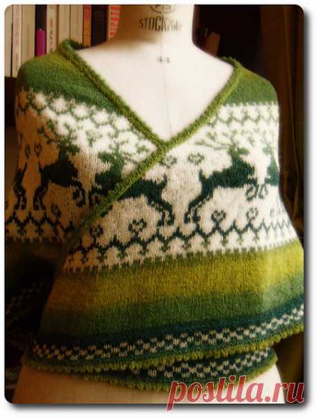 Красивая жаккардовая шаль &quot;Танцующие олени&quot;