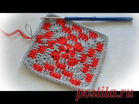 Квадратный двухцветный мотив. МК - Вязание - Страна Мам