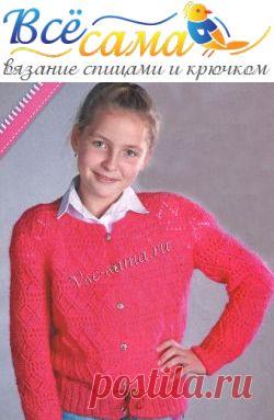 Ажурный жакет с ленточкой - Детские жакеты, кофточки, болеро спицами