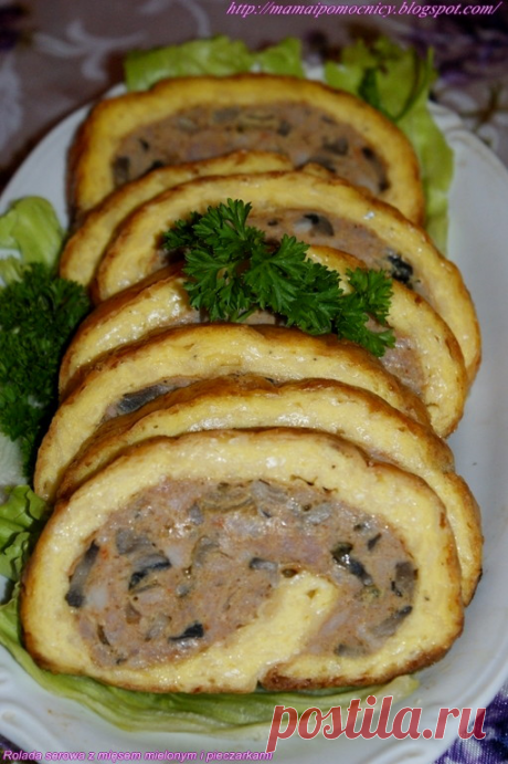Сырный рулет, фаршированный фаршем и грибами... на Stylowi.pl