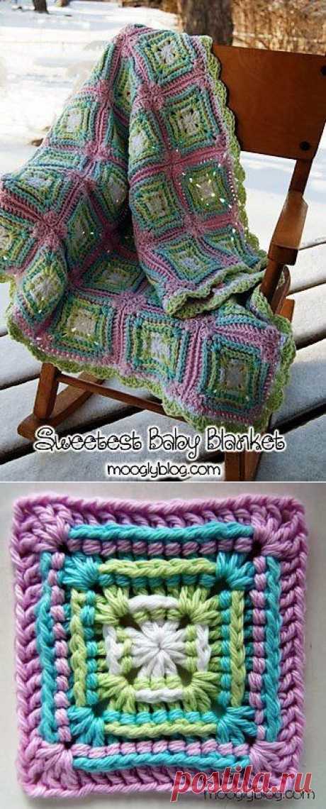 Плед из мотивов квадратных с подчеркнутым контуром