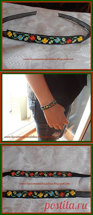lucru manual adelina: Bratara etamina motive artizanale flori negru-rosu-verde-bleu
