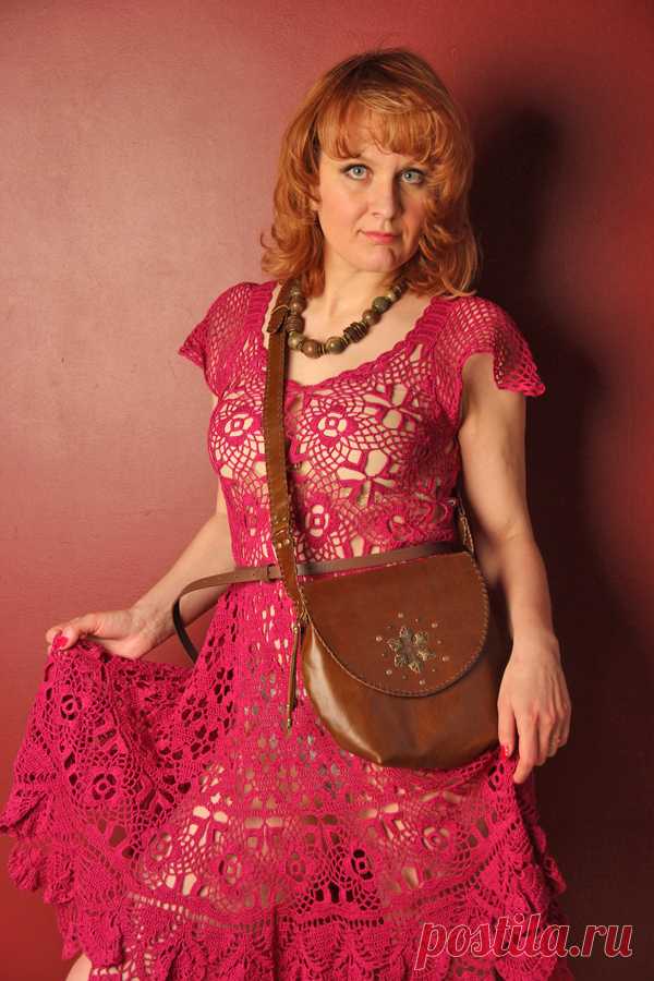 Платье летнее вечернее в стиле бохо, платье вязаное крючком из хлопка