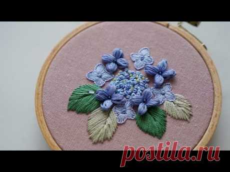 프랑스자수 제주도에서 핀 산수국 꽃자수, 편안한 영상 3d Flowers embroidery pattern