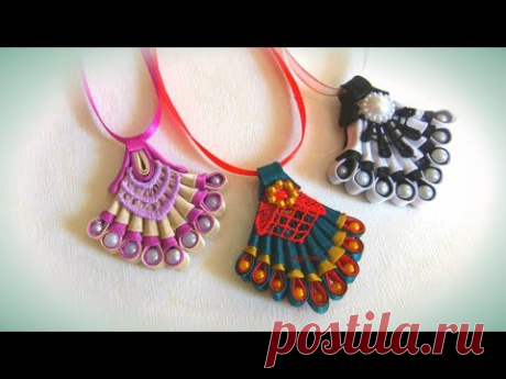 Кулон "веер" своими руками из косой бейки, мастер класс / DIY  pendant