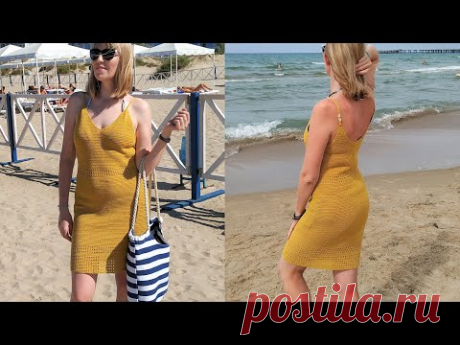 Женское пляжное платье/сарафан крючком. Women's beach dress crochet.