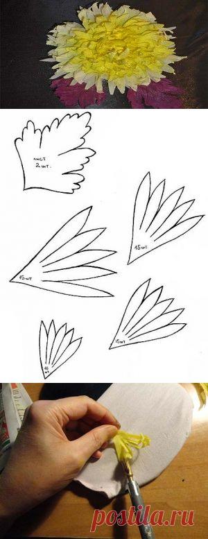 Желтая хризантема. Гильоширование. Цветы из ткани |Горячие кружева. Гильоширование или выжигание по ткани