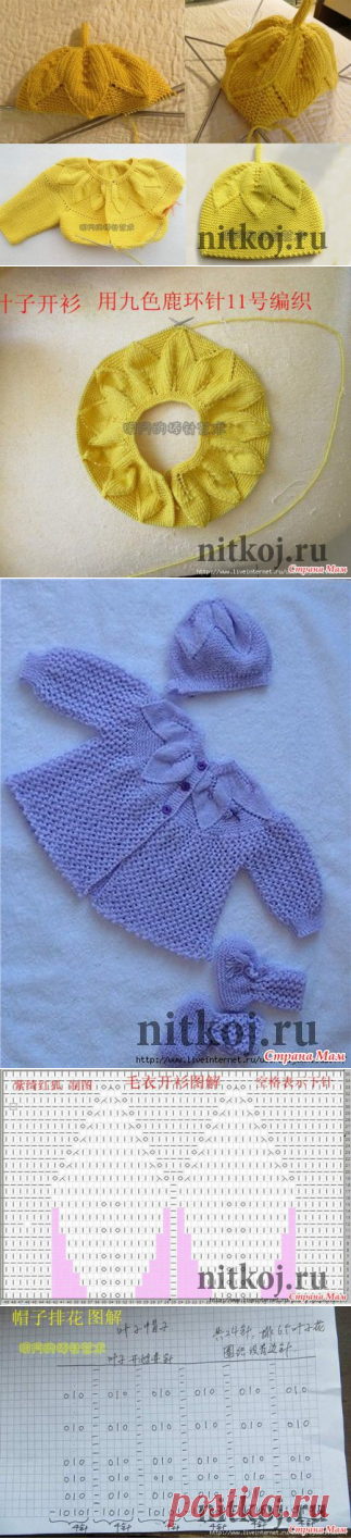 Кофточка и шапочка спицами малышу «с листьями» » Ниткой - вязаные вещи для вашего дома, вязание крючком, вязание спицами, схемы вязания