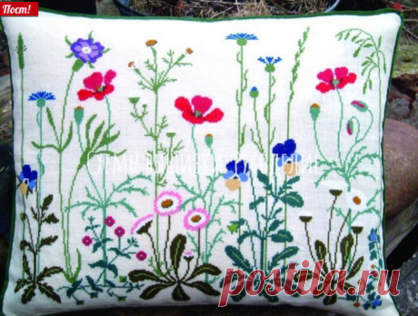ВЫШИВКА-ПОДУШКА С ЦВЕТАМИ