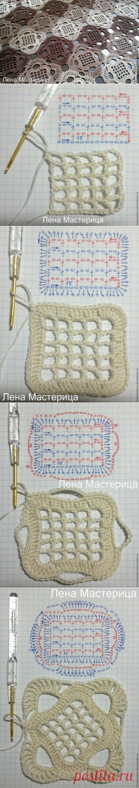 Вяжем крючком красивый квадратный мотив