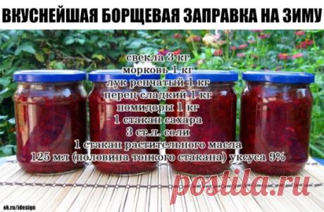 Очень удобно зимой — баночку маленькую открыл — и борщик за полчаса готов! Можно без мяса, можно на бульоне, можно на тушенке — вообще минутное дело!
Ингредиенты:
свекла 3 кг
морковь 1 кг
лук репчатый 1 кг
перец сладкий 1 кг
помидоры 1 кг
1 стакан сахара
3 ст.л. соли
1 стакан растительного масла
125 мл (половина тонкого стакана) уксуса 9%— выход: около 12 банок по 0,5л!Приготовление:1. Все овощи помыть, почистить, далее слоями уложить в таз в следующей последовательности:2...