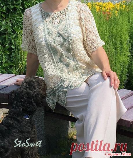 Туника с вертикальной вставкой из квадратных мотивов, связана крючком - Вязание - Страна Мам