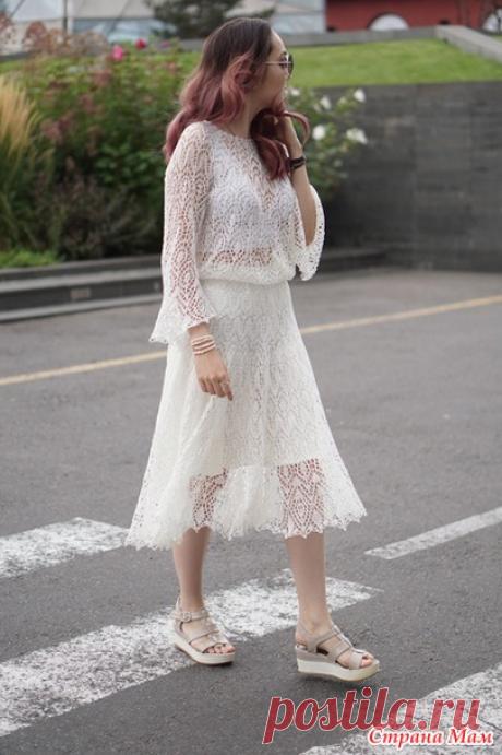 Белый танец. Юбка и распашонка из льна спицами. - Страна Мам