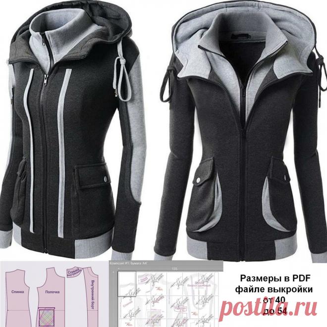 Простая выкройка куртки женской с двойным бортом и капюшоном - Как сшить такую куртку своими руками | Шьем с Верой Ольховской | Яндекс Дзен