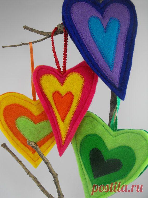 Rainbow Hearts Christmas Ornaments Felt Hanging Decorations
