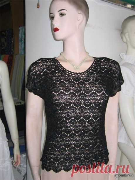 Черный топ, связанный крючком поперёк. Схема. /