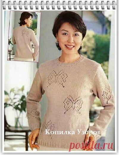 Копилка Узоров / Одиночный мотив спицами для украшения женского пуловера | Копилка Узоров / схемы вязания | Яндекс Дзен