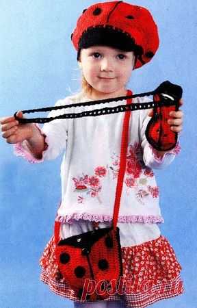 Вязание для детей - Вязаный комплект Божья коровка » Вязание крючком - схемы, видео, уроки