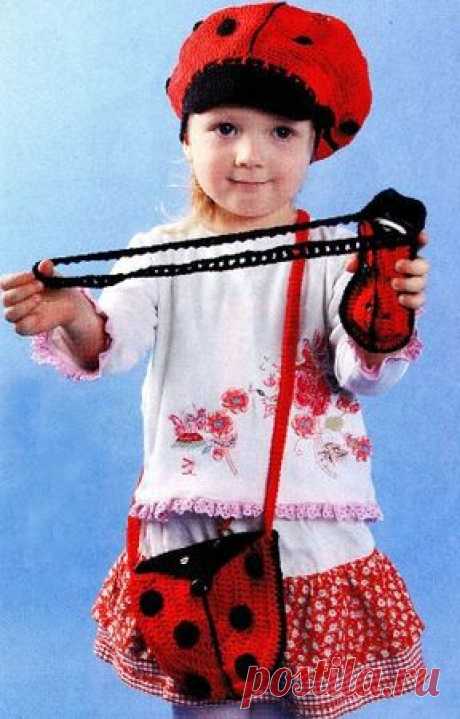 Вязание для детей - Вязаный комплект Божья коровка » Вязание крючком - схемы, видео, уроки