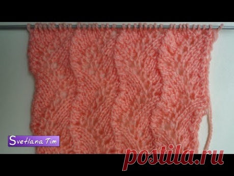 АЖУРНЫЙ узор ЗИГЗАГ (змейка). Вязание спицами # 230