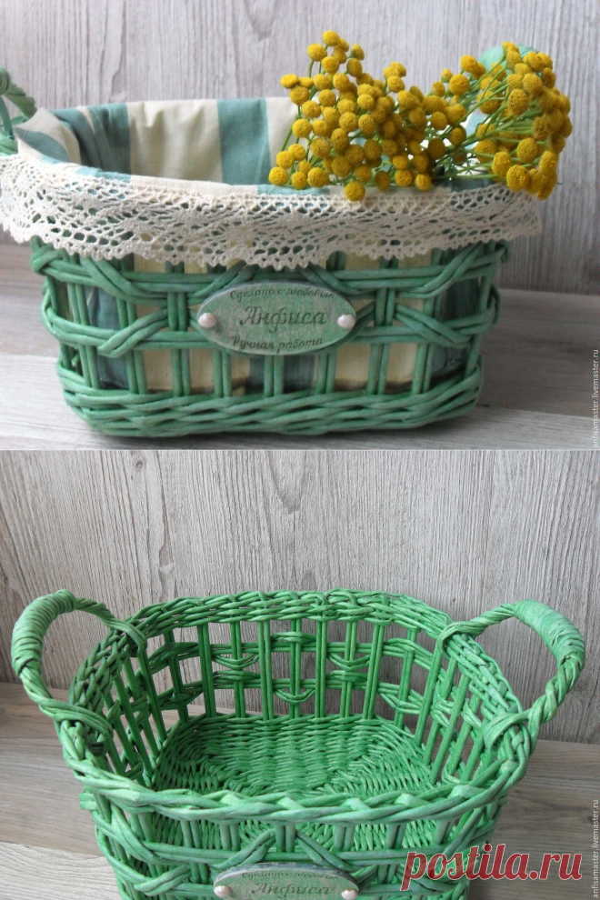 Купить Корзина плетеная зеленая из серии Вереница дней - плетение из бумаги, плетеная корзина